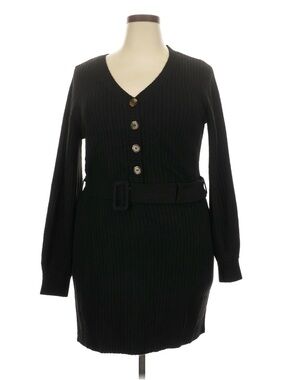 Fashion Nova Button Down Belted Sweater Dress - Black, 2X